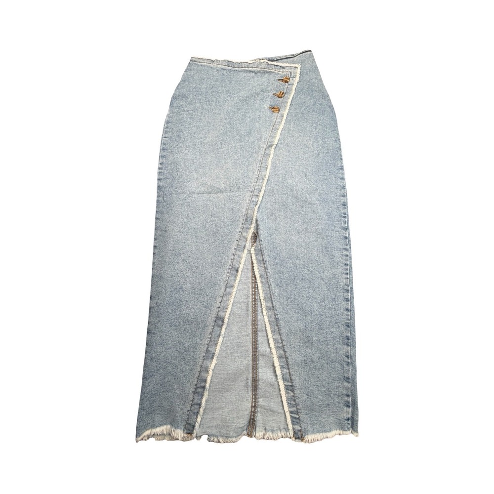 Sincerely Jules Denim Skirt Womens 11/30 Light Wash Wrap Maxi Raw Hem Boho